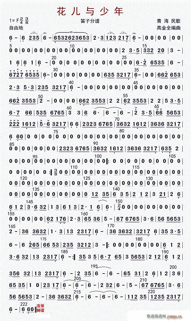 花儿与少年（笛子分谱）