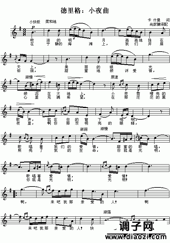 （挪威）德里格：小夜曲(五线谱)