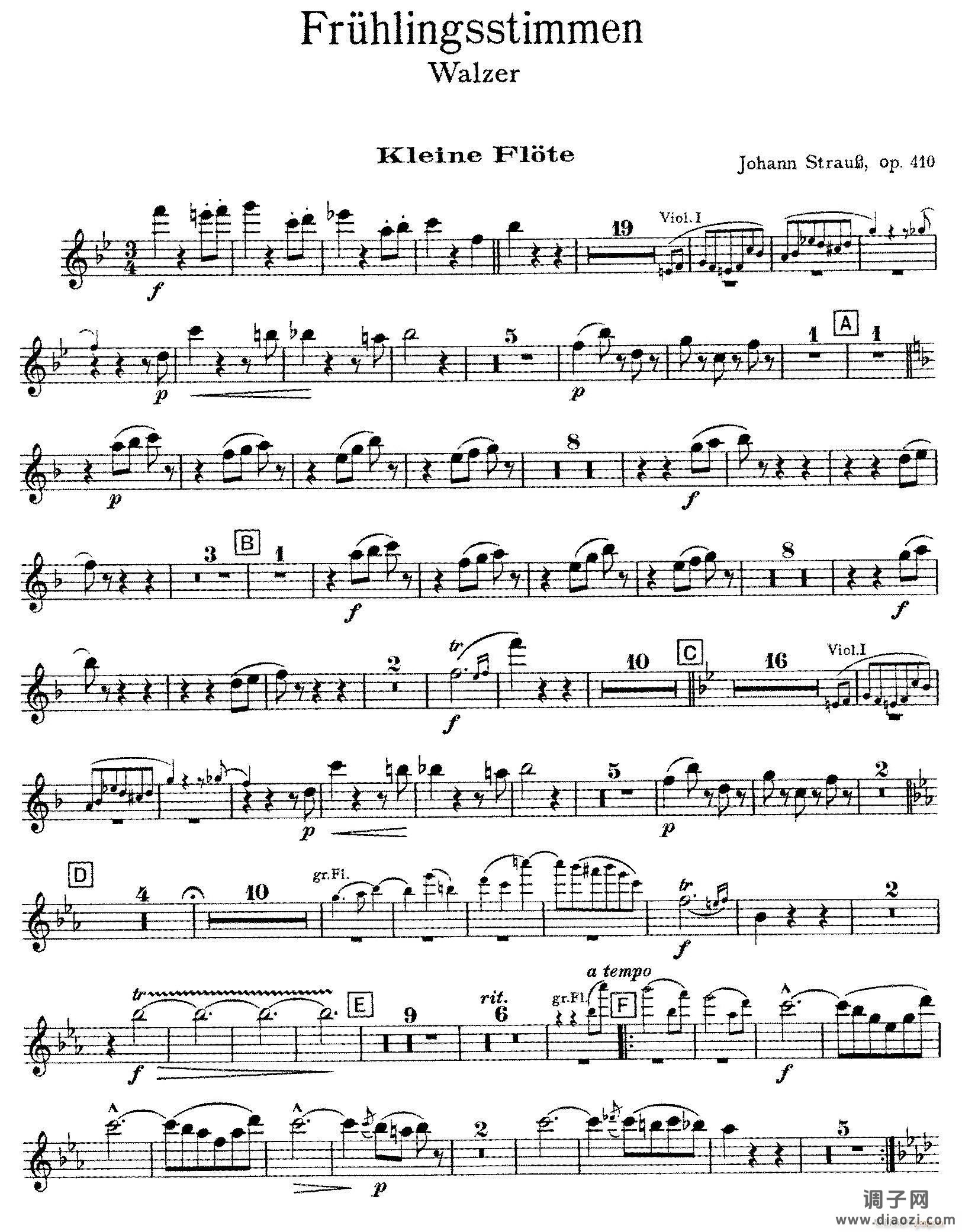 春之声圆舞曲（管弦乐合奏短笛分谱）