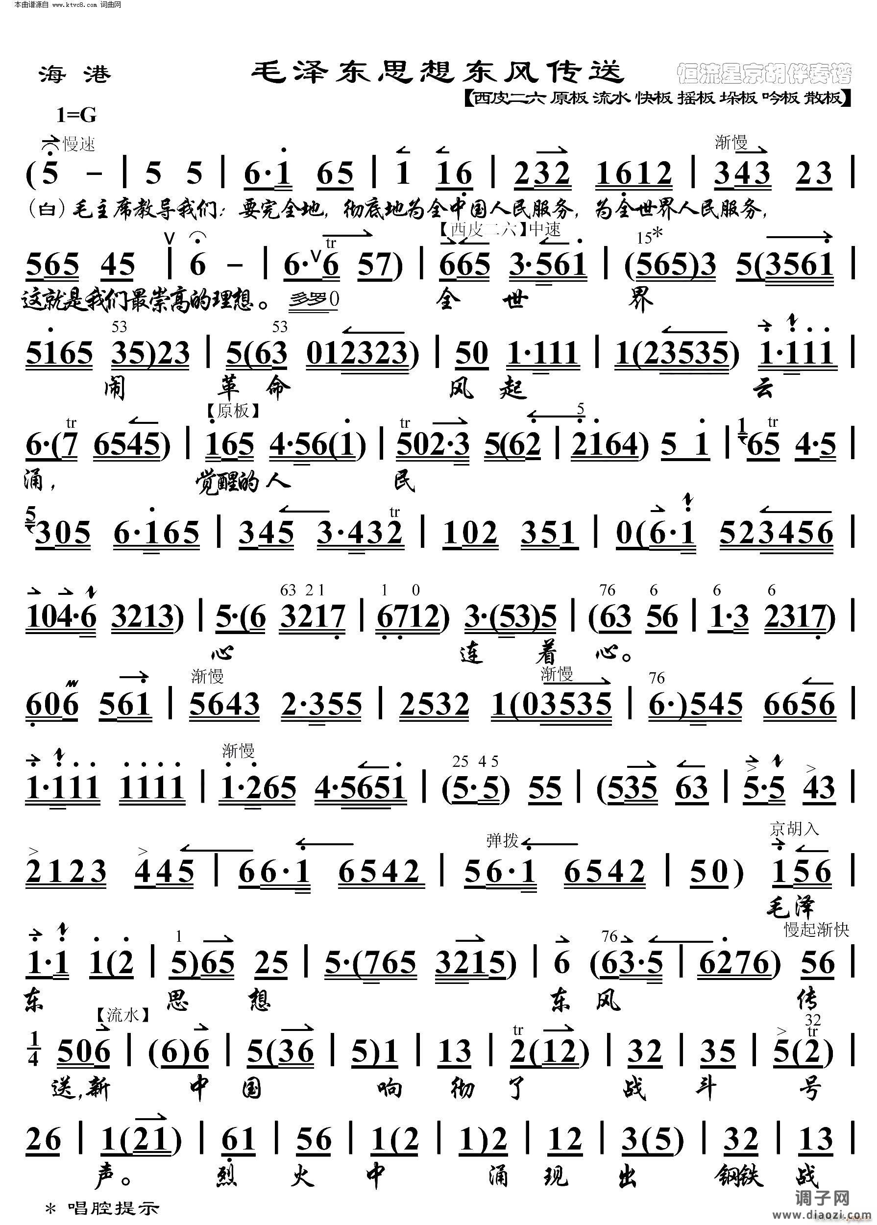 海港 毛泽东思想东风传送( 京胡伴奏谱 )