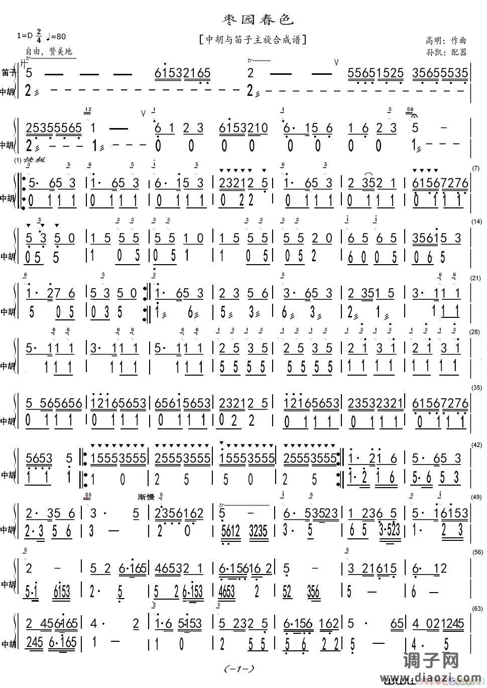 枣园春色(中胡与笛子主旋合成谱)1