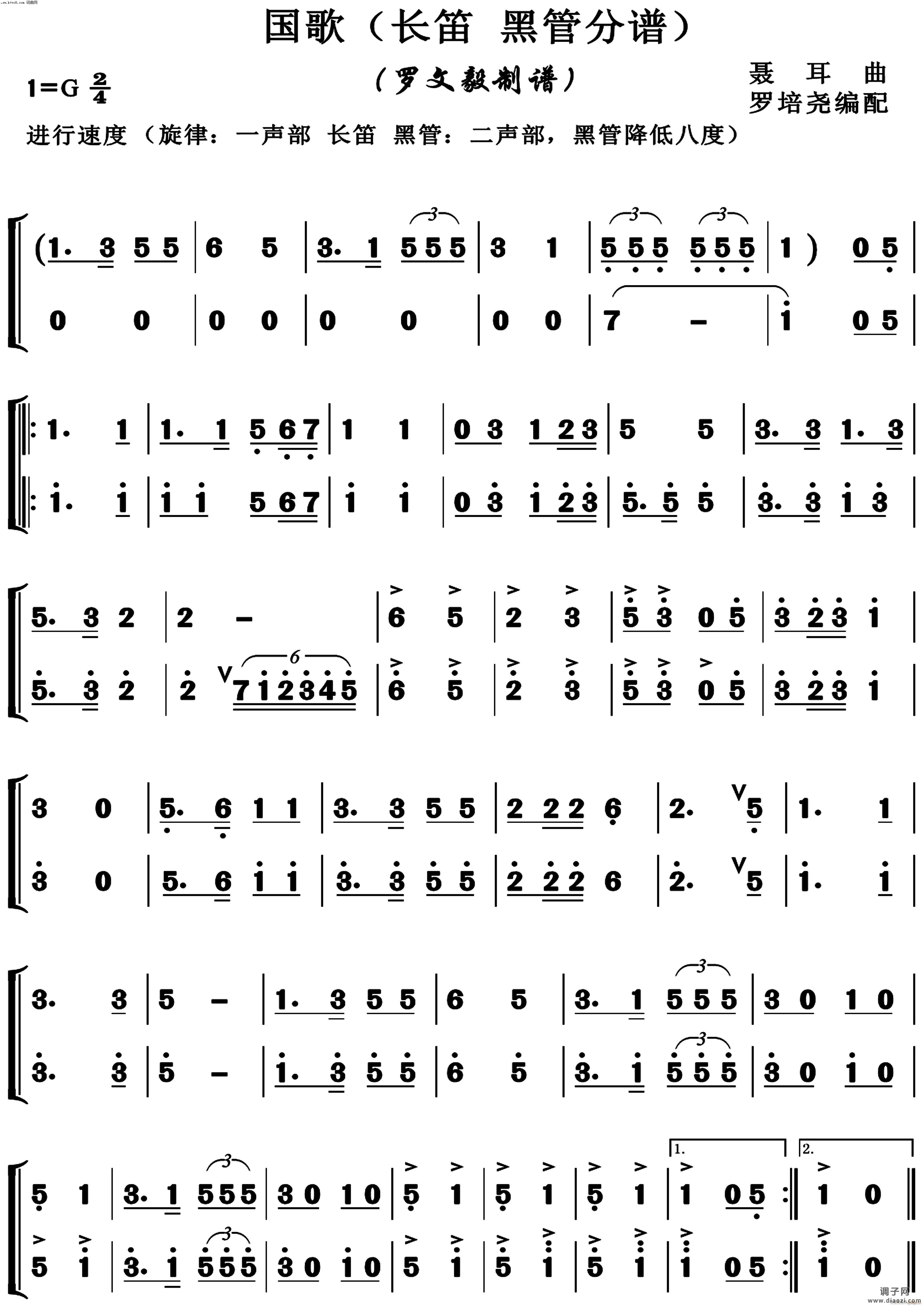 中华人民共和国国歌（长笛 单簧管分谱）