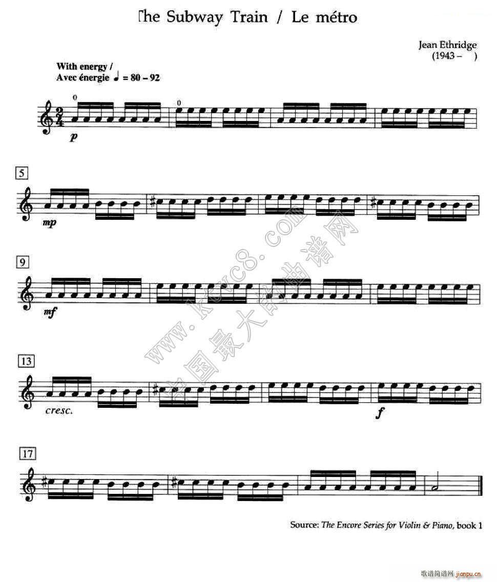 The Subway Train （加拿大小提琴考级 预备级）