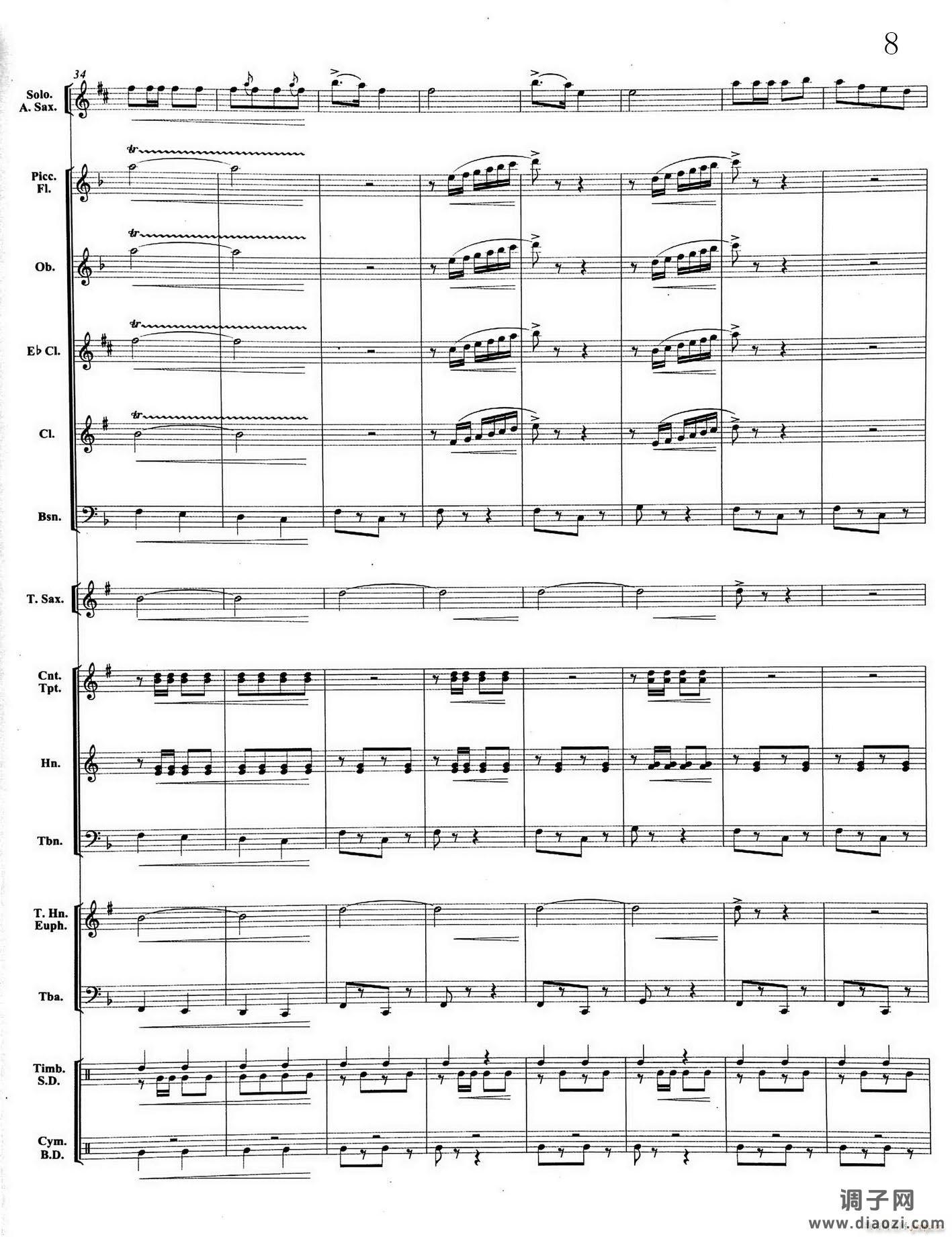 08大顶子山高又高(Eb萨克斯与乐队)总谱