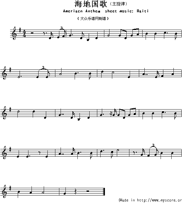 各国国歌：海地（Ameriacn Anthem sheet music:Haiti）