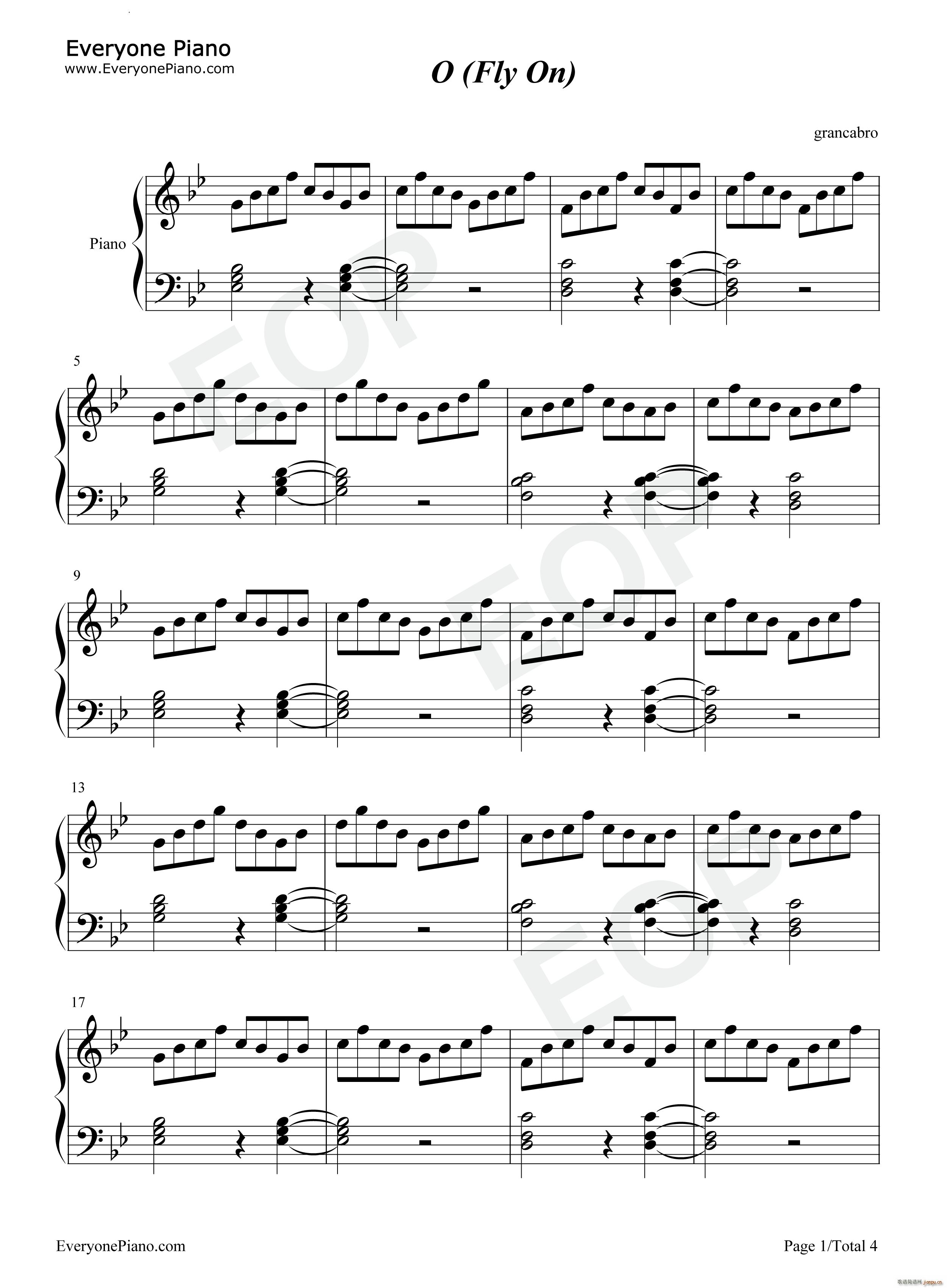 O-Fly On简单伴奏谱