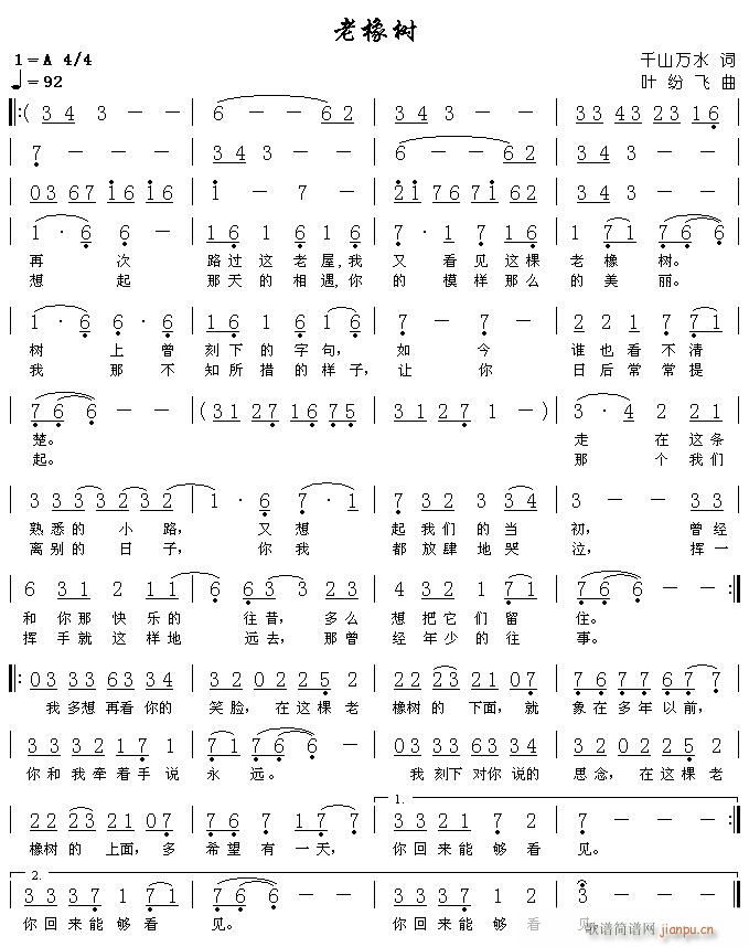 《老橡树》（词／千山万水）
