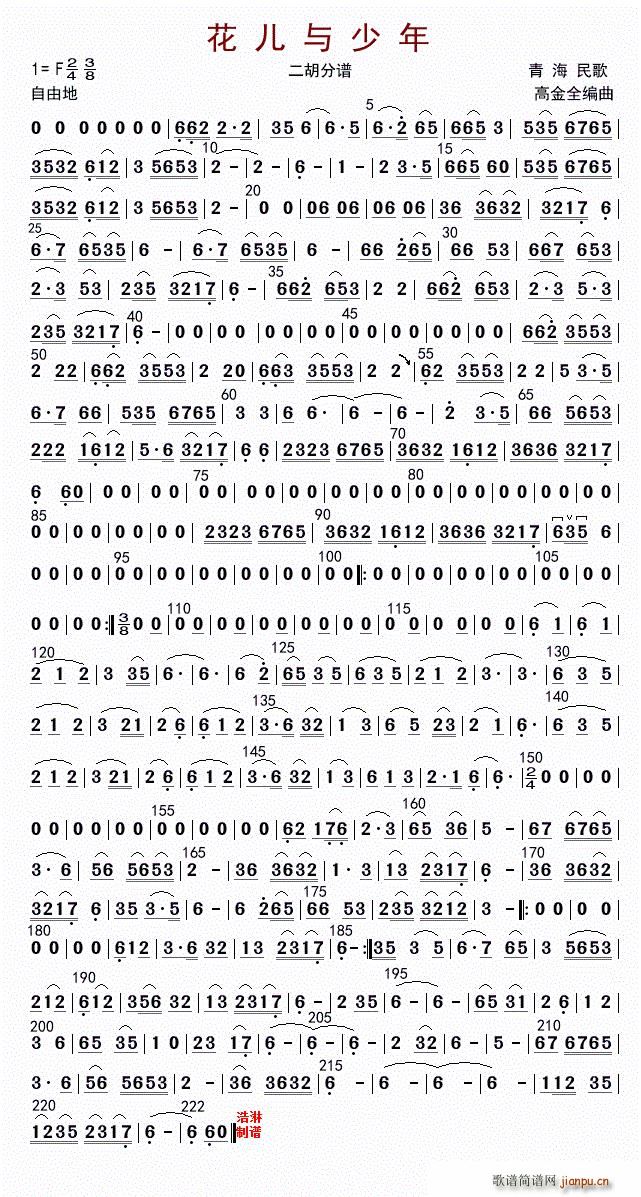 花儿与少年（二胡分谱）