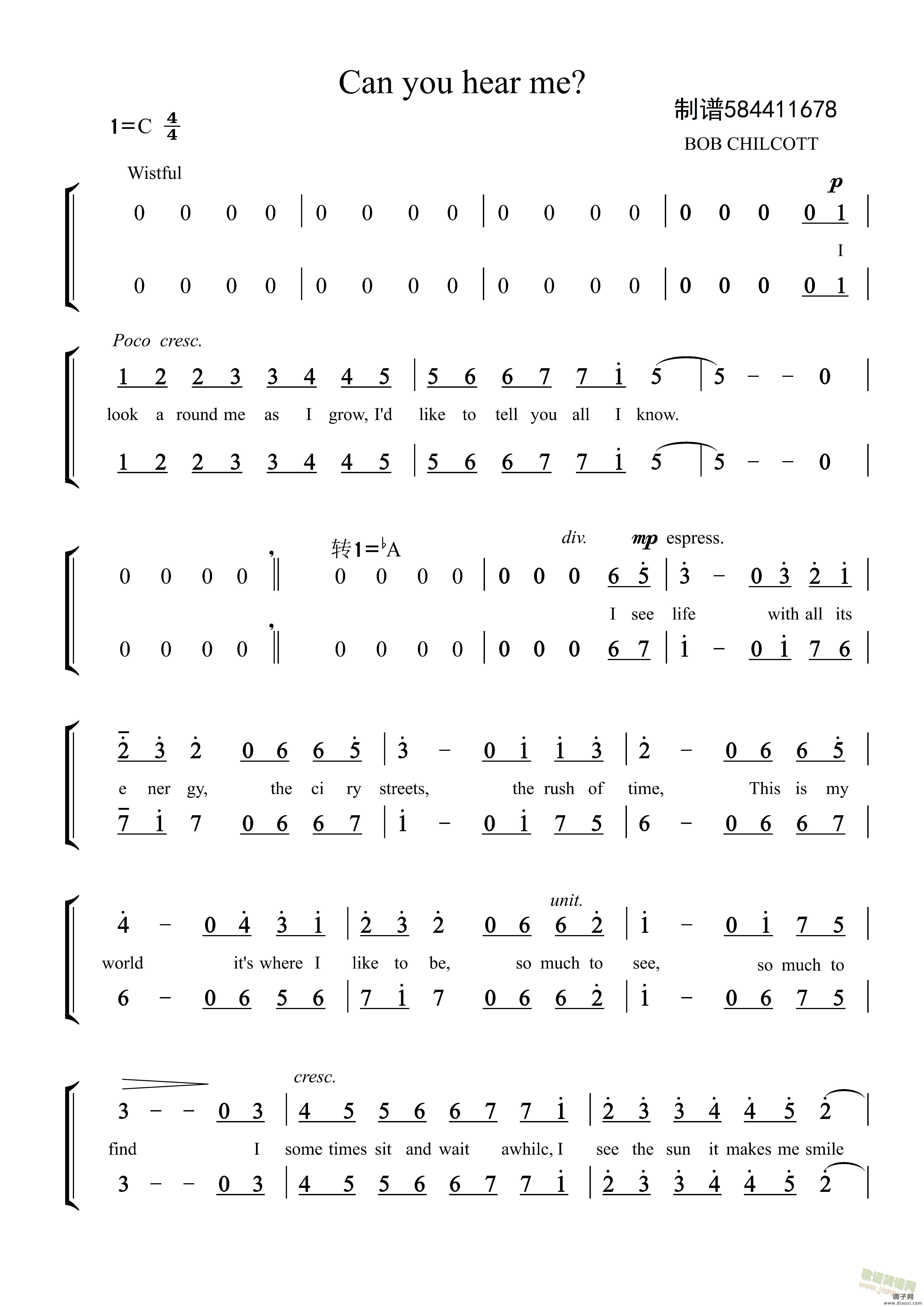 Can you hear me合唱简谱