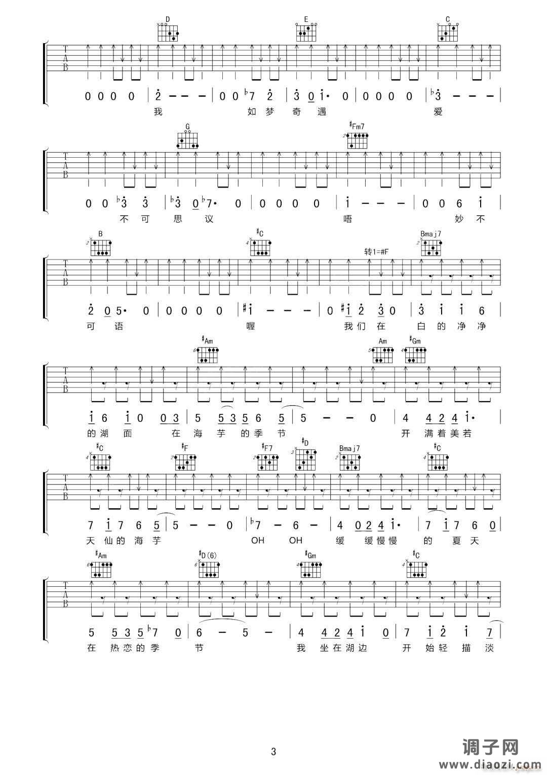 海芋恋 （ E调指法原版编配）