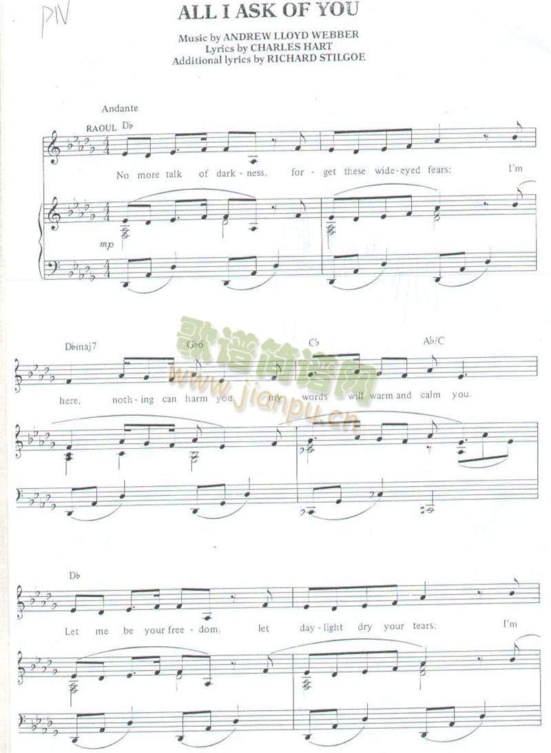 ALL I ASK OF YOU  （韦伯音乐剧《剧院魅影》男女声二重唱）