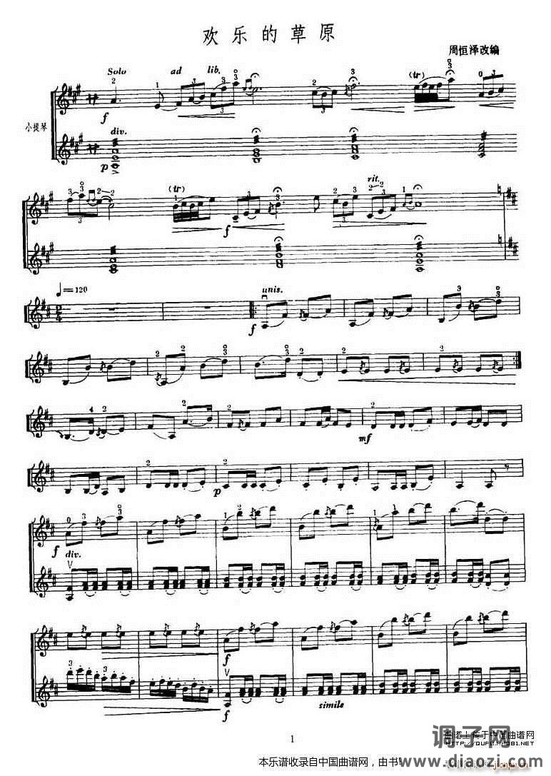 欢乐的草原（小提琴齐奏）