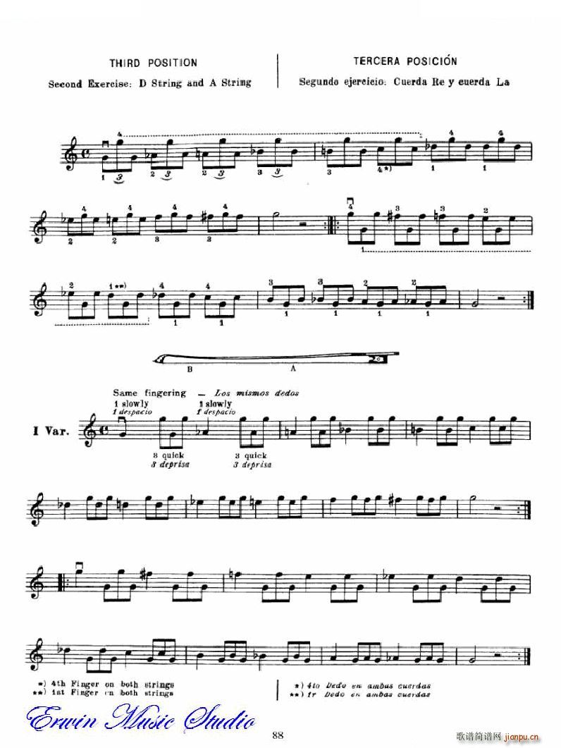 麦亚班克小提琴演奏法第三部分-第二和第三把位的位置6 提琴谱
