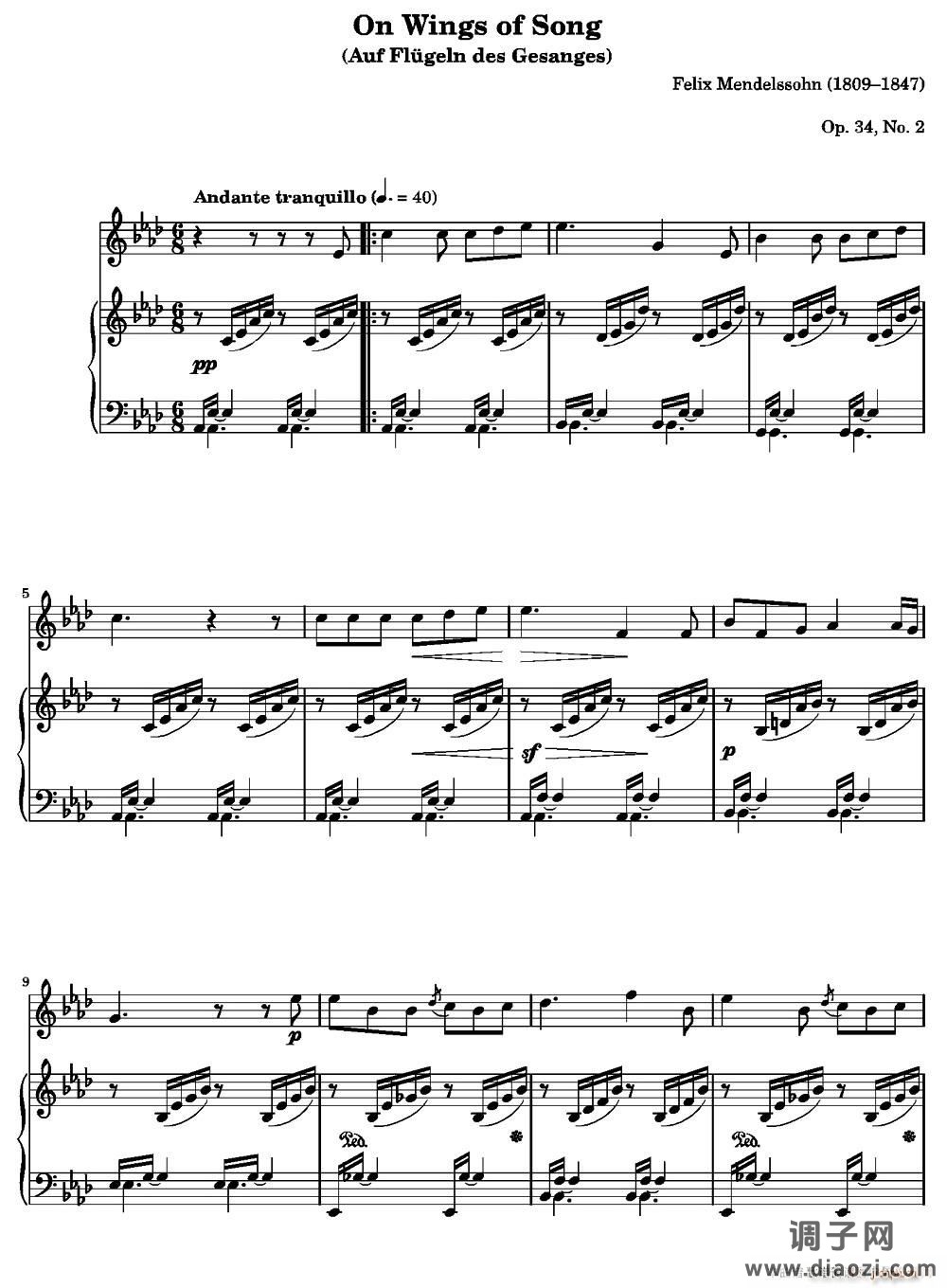 On Wings of Song（Op 34 No 2）
