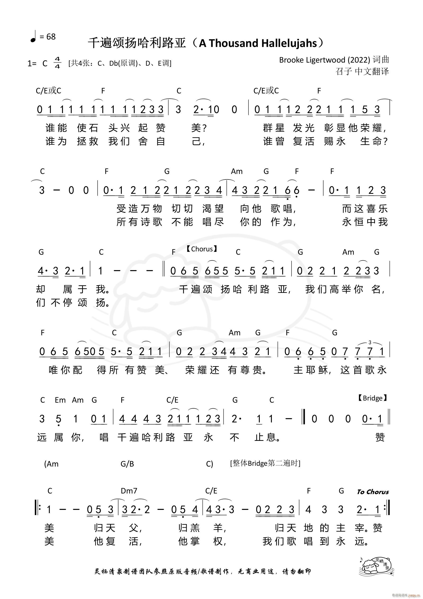 千遍颂扬哈利路亚（C调）（第1216首）