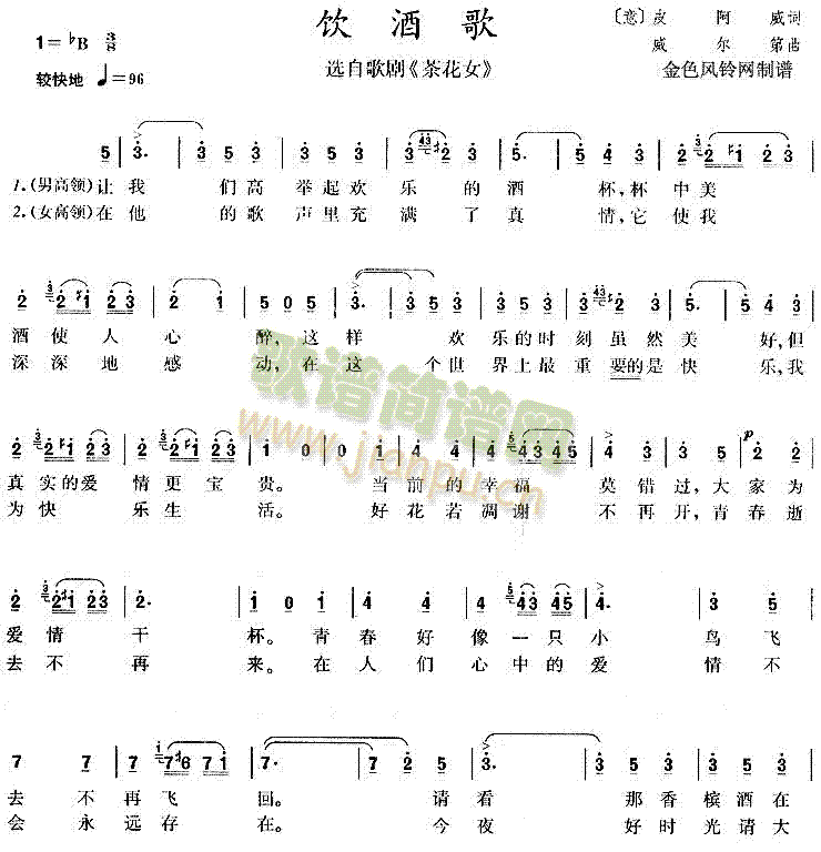 饮酒歌(《茶花女》选曲)