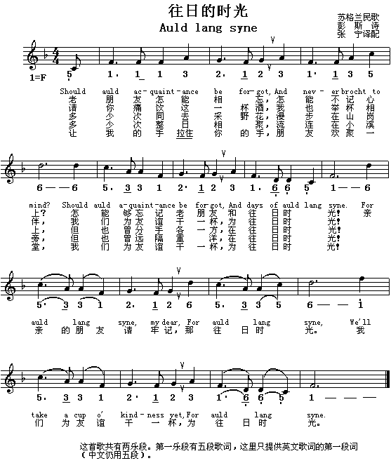 Auld lang syne 往日的时光（苏格兰、中英文）