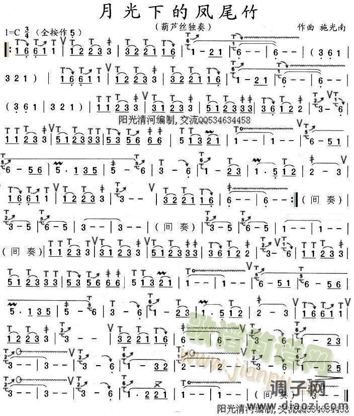 月光下的凤尾竹（葫芦丝技巧谱）