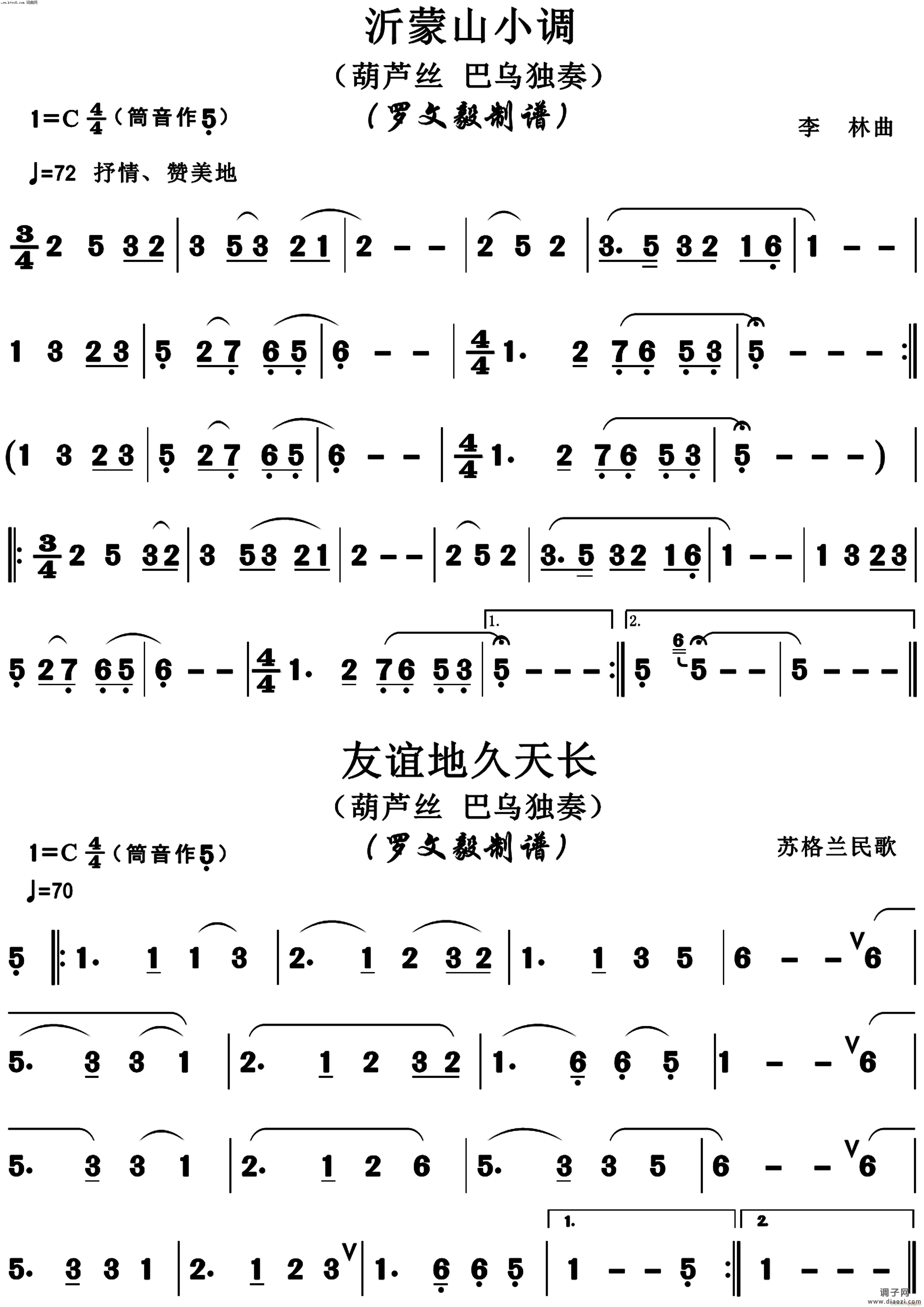 沂蒙山小调 友谊地久天长(葫芦丝)