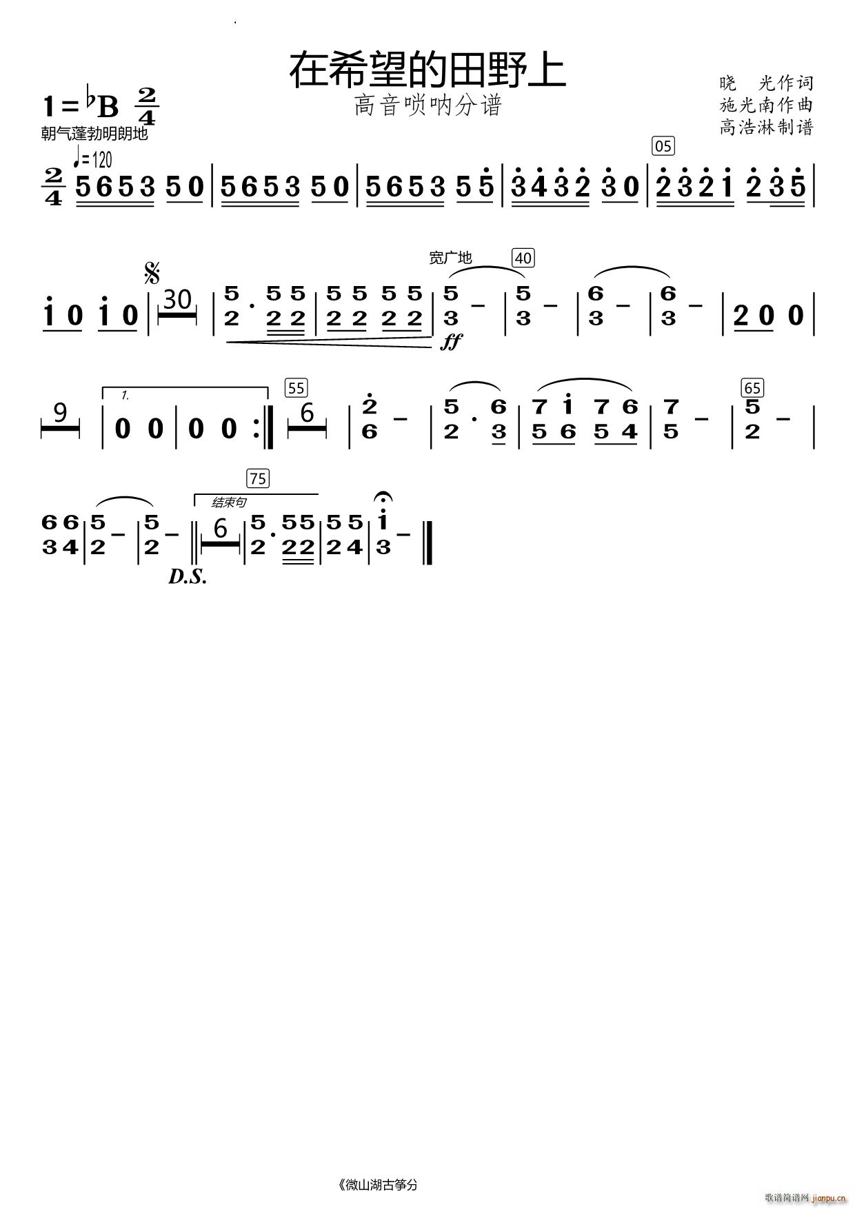 在希望的田野上高音唢呐分谱