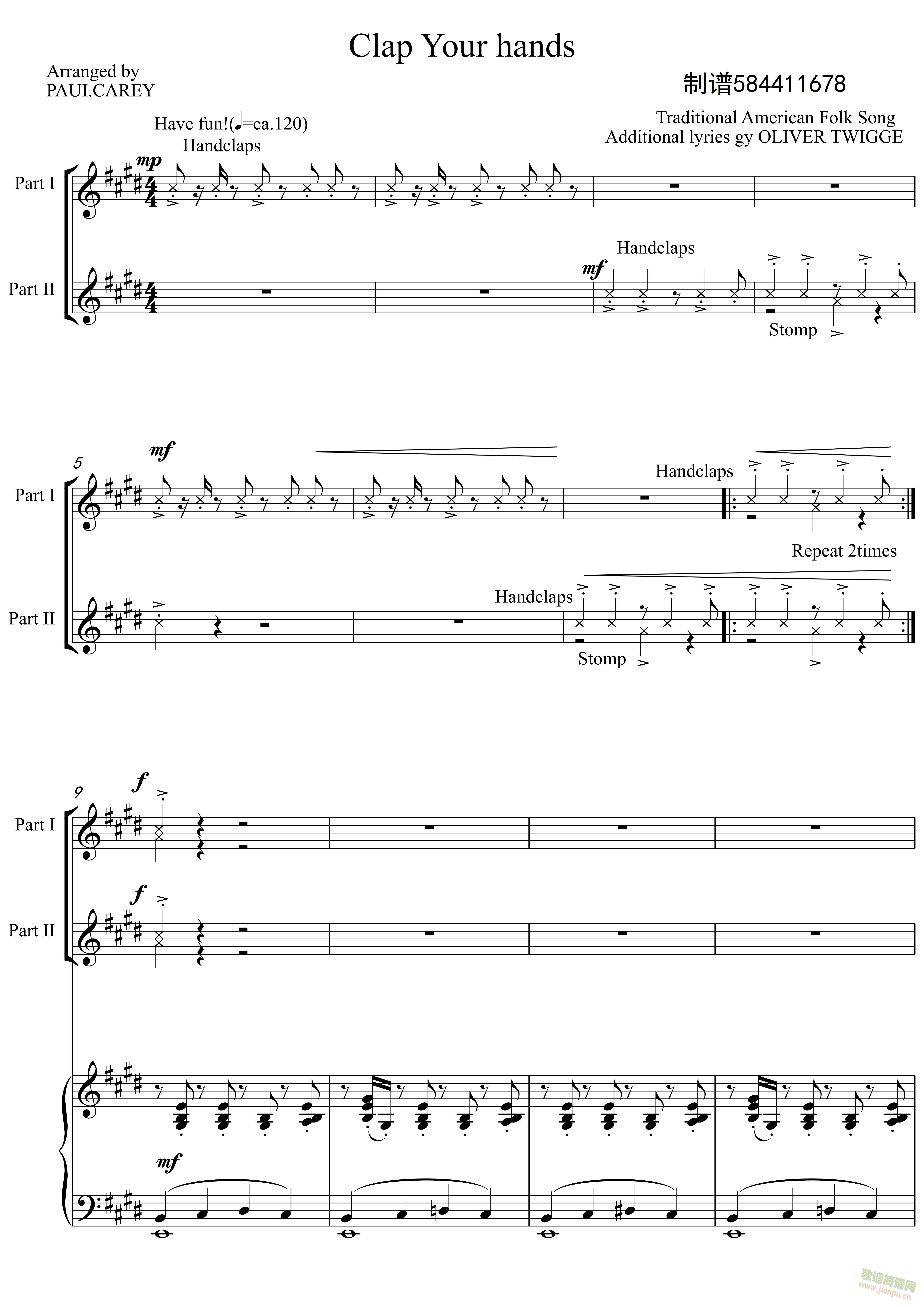 Clap Your hands合唱谱