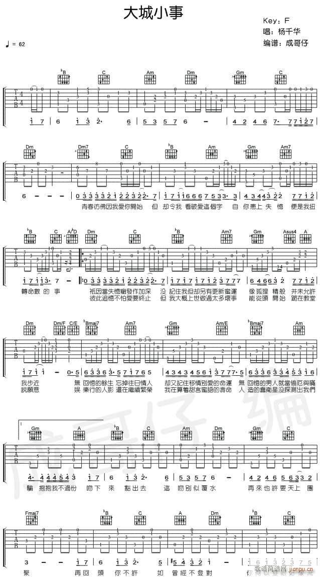 小城大事 （ C调指法原版编配）