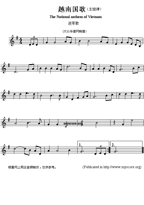 亚洲各国国歌曲谱：越南（The national anthem of Asian countries：Vietnam）