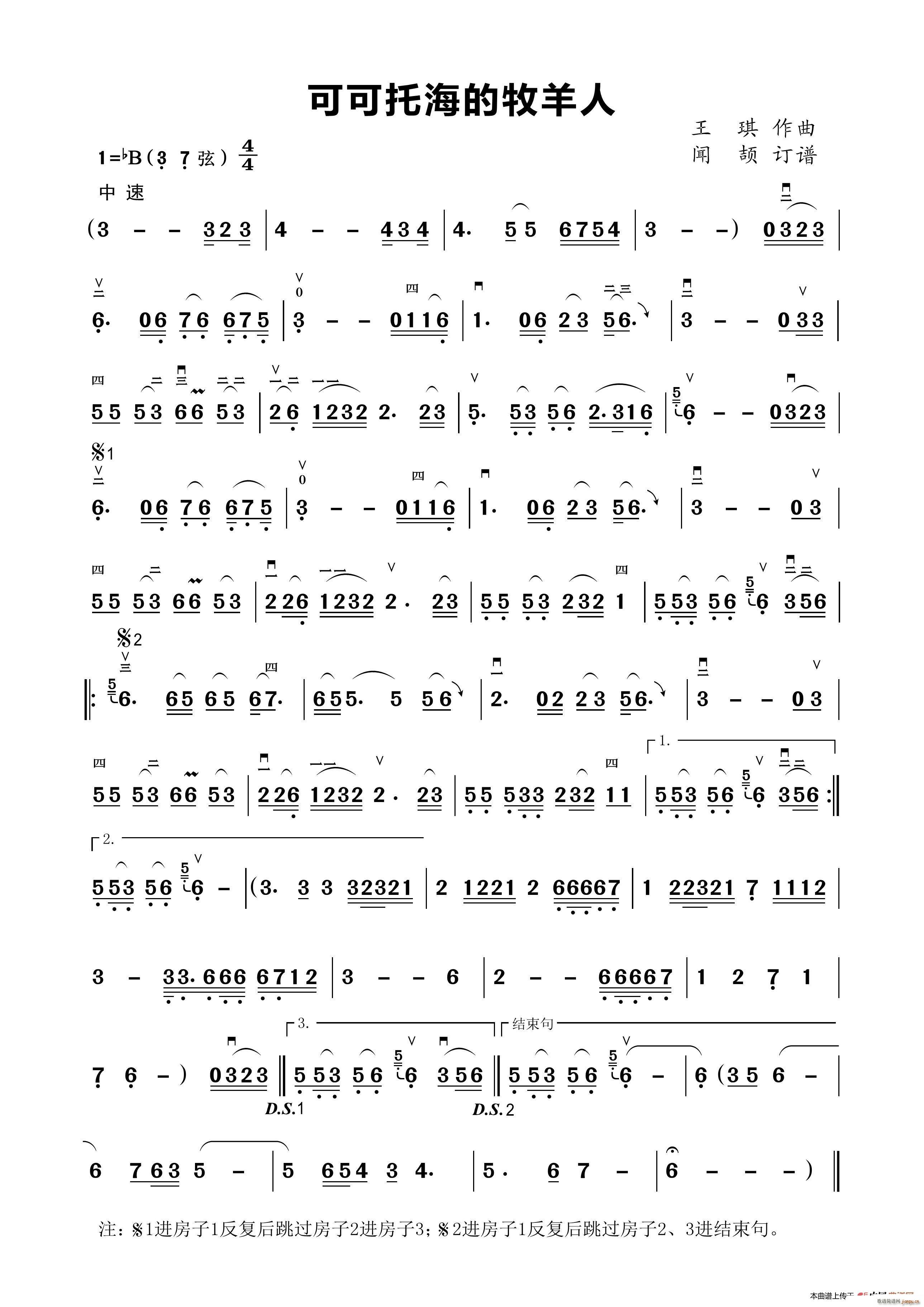 可可托海的牧羊人（二胡演奏谱）