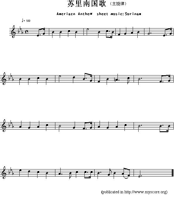 各国国歌：苏里南（Ameriacn Anthem sheet music:Surinam）
