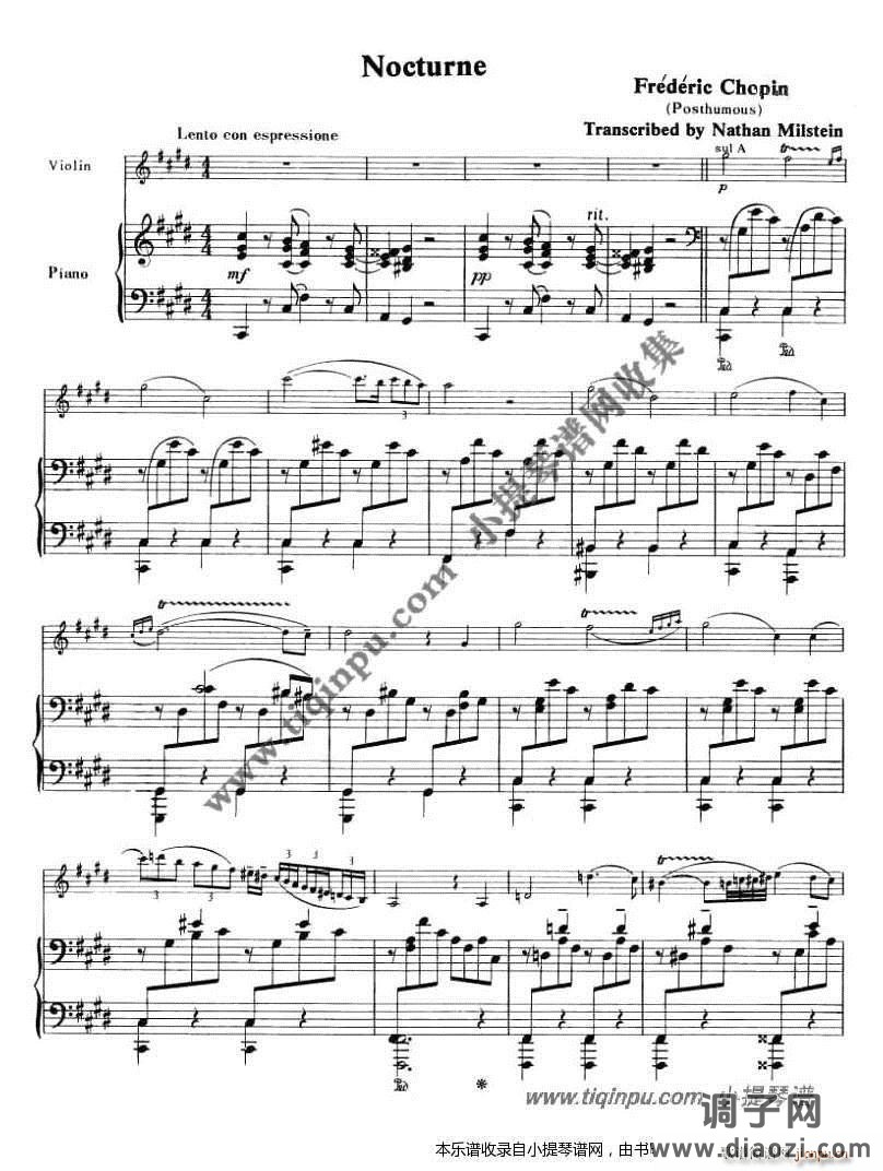 肖邦升c小调夜曲小提琴钢伴谱