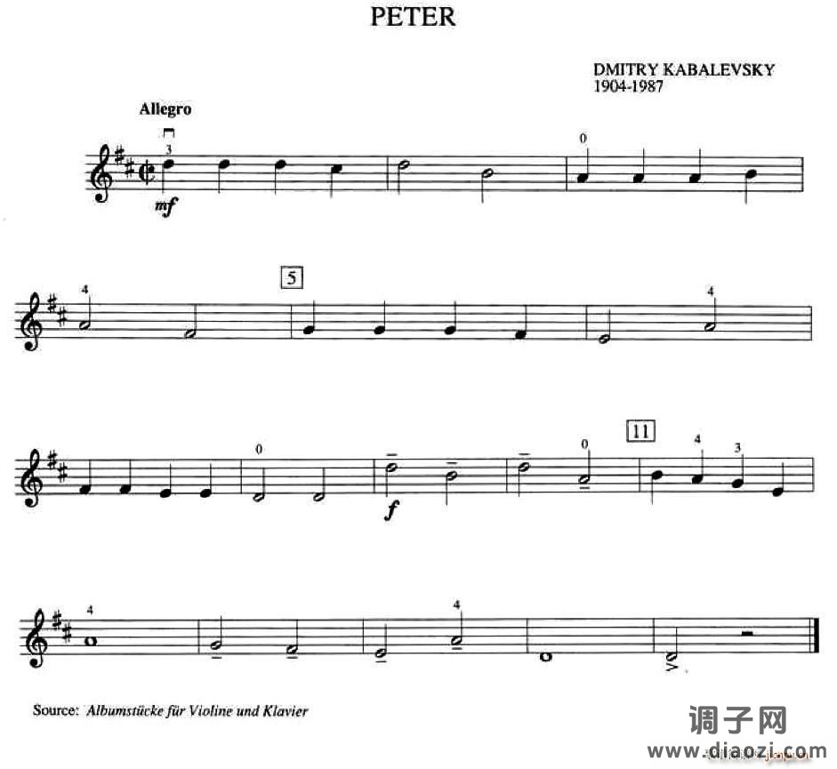 Dmitry Kabalevsky Peter（加拿大小提琴考级 预备级）