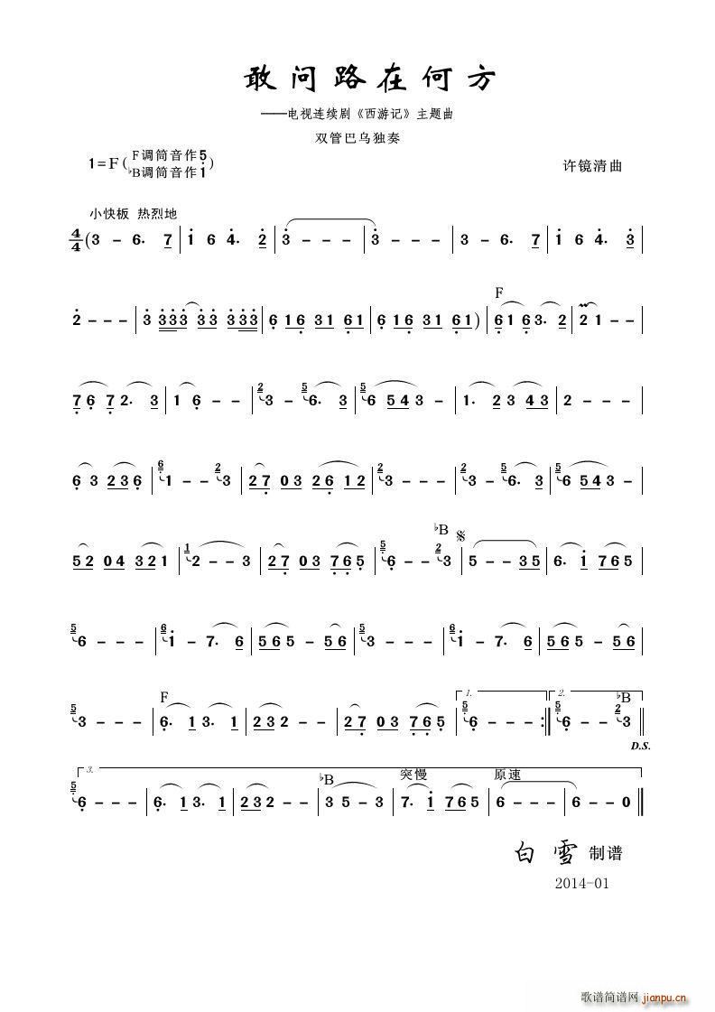 敢问路在何方（双管巴乌）