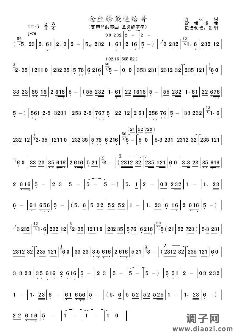 金丝绣袋送给哥《葫芦丝独奏曲》